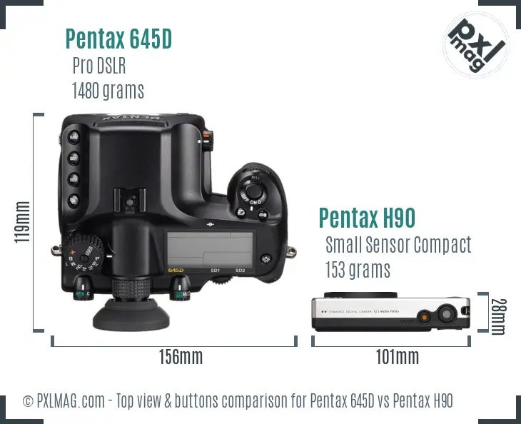 Pentax 645D vs Pentax H90 top view buttons comparison