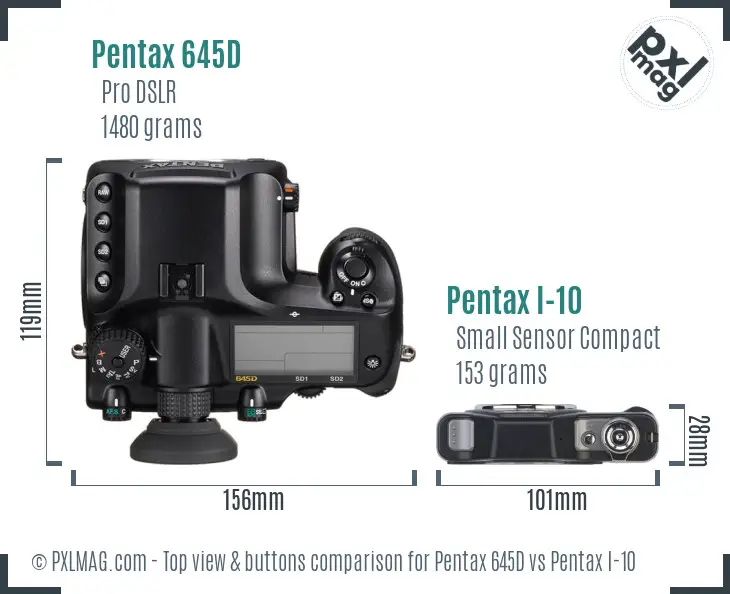 Pentax 645D vs Pentax I-10 top view buttons comparison