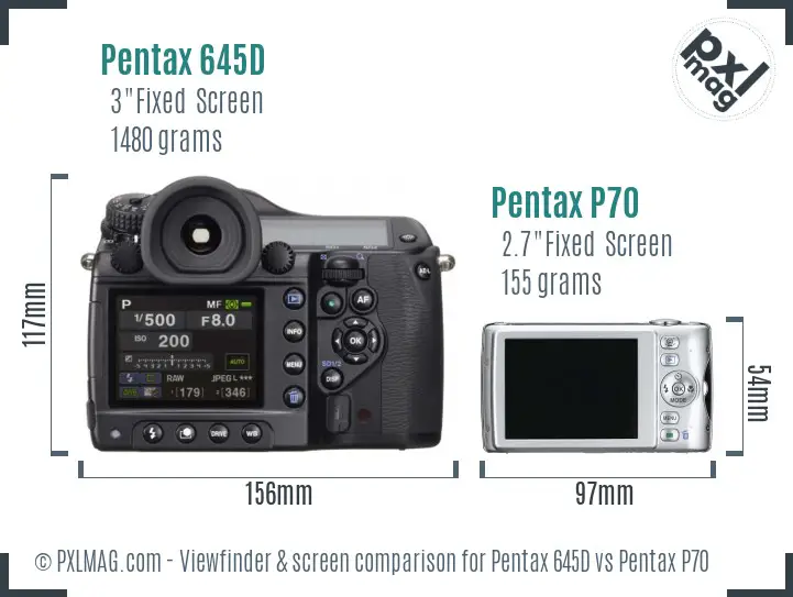 Pentax 645D vs Pentax P70 Screen and Viewfinder comparison
