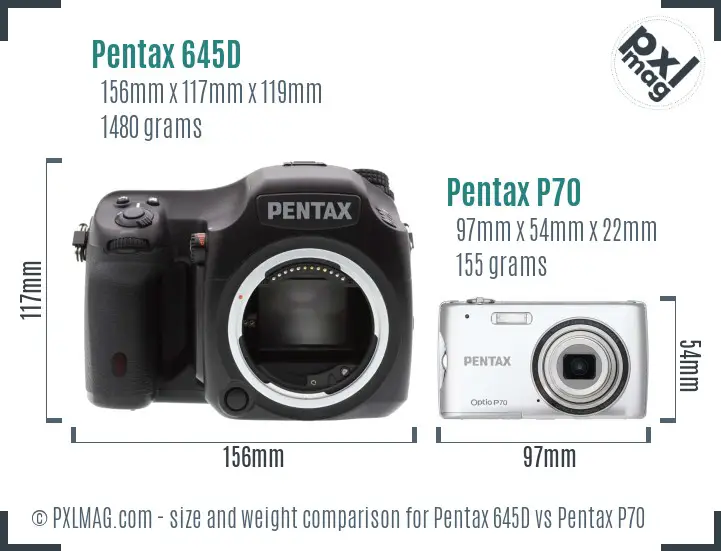 Pentax 645D vs Pentax P70 size comparison