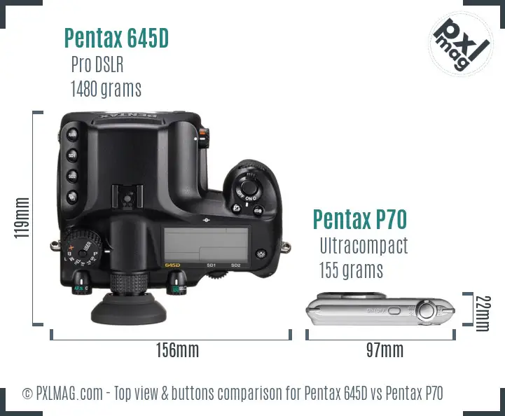 Pentax 645D vs Pentax P70 top view buttons comparison