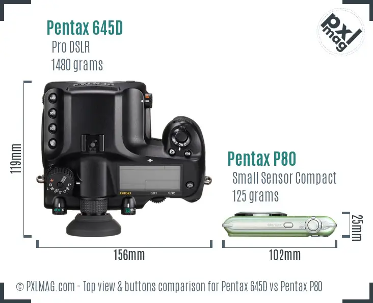 Pentax 645D vs Pentax P80 top view buttons comparison