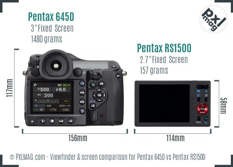 Pentax 645D vs Pentax RS1500 Screen and Viewfinder comparison