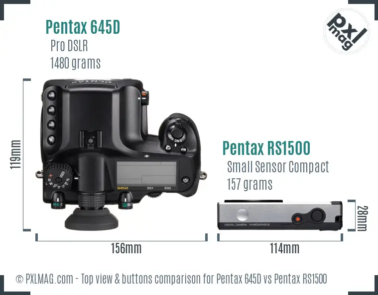 Pentax 645D vs Pentax RS1500 top view buttons comparison