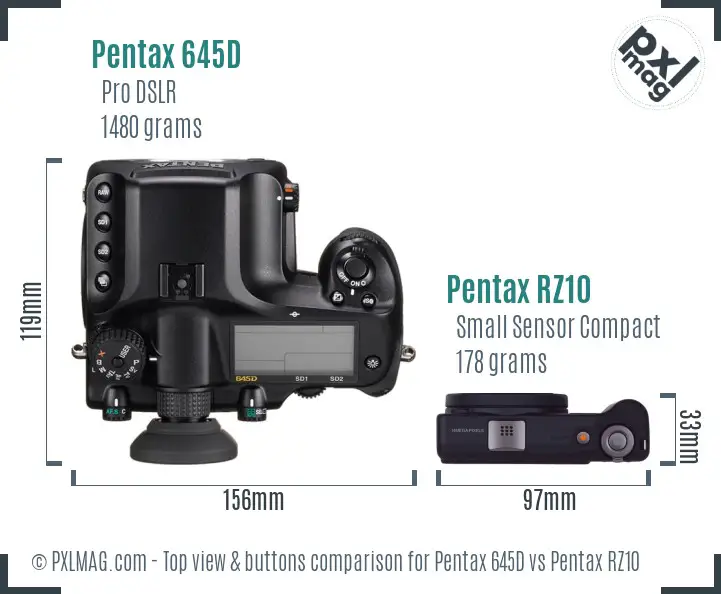 Pentax 645D vs Pentax RZ10 top view buttons comparison