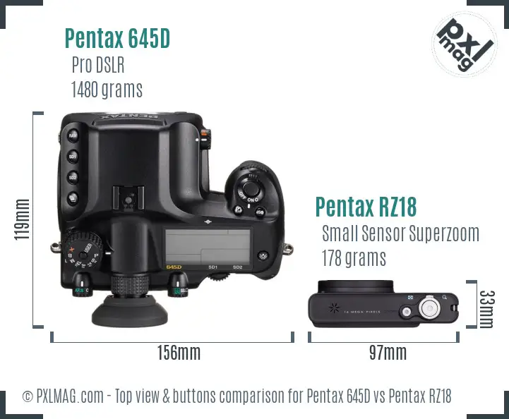 Pentax 645D vs Pentax RZ18 top view buttons comparison