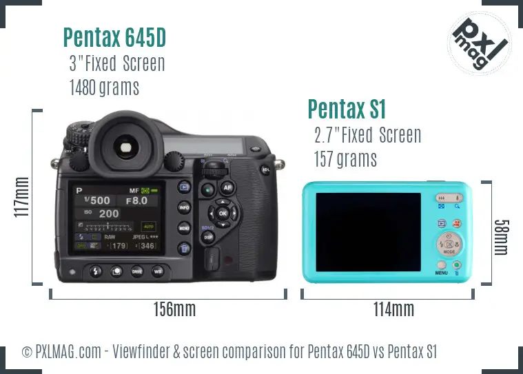 Pentax 645D vs Pentax S1 Screen and Viewfinder comparison