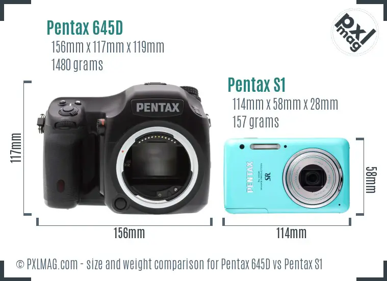 Pentax 645D vs Pentax S1 size comparison
