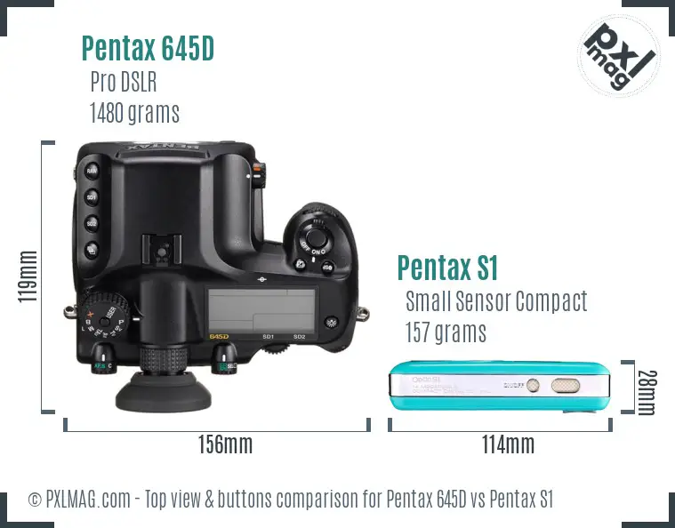 Pentax 645D vs Pentax S1 top view buttons comparison