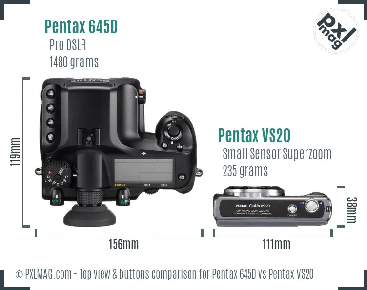 Pentax 645D vs Pentax VS20 top view buttons comparison
