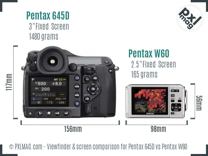 Pentax 645D vs Pentax W60 Screen and Viewfinder comparison