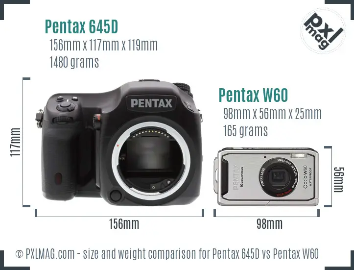 Pentax 645D vs Pentax W60 size comparison