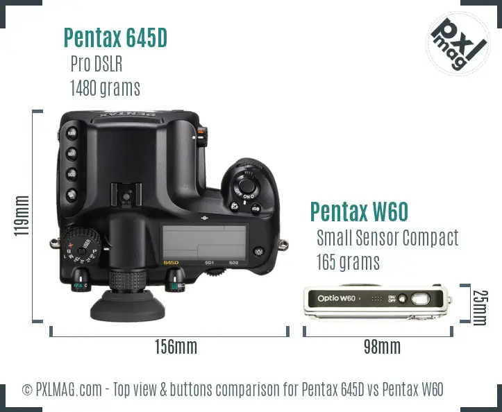 Pentax 645D vs Pentax W60 top view buttons comparison