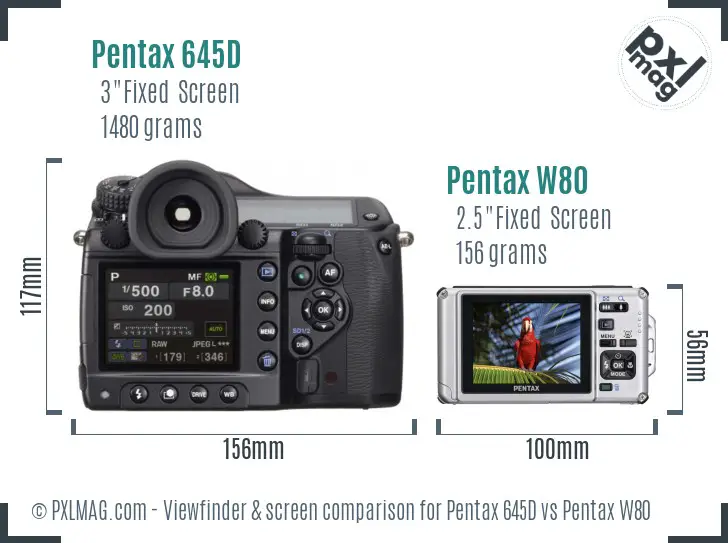 Pentax 645D vs Pentax W80 Screen and Viewfinder comparison