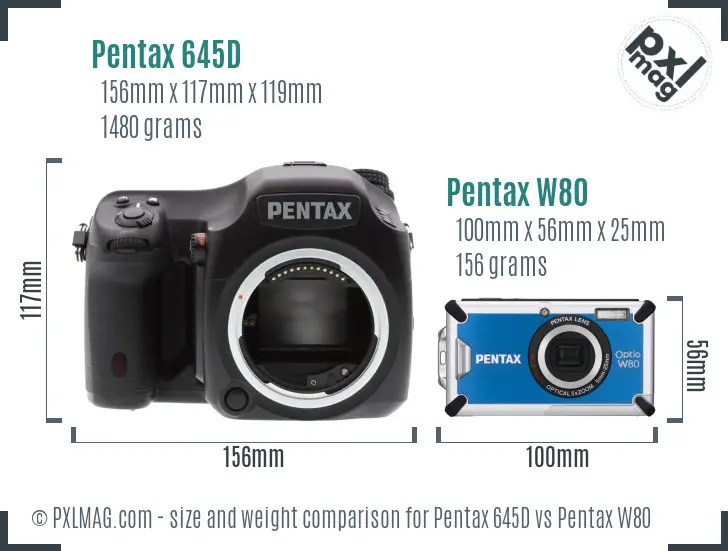 Pentax 645D vs Pentax W80 size comparison