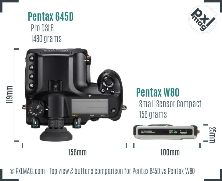 Pentax 645D vs Pentax W80 top view buttons comparison