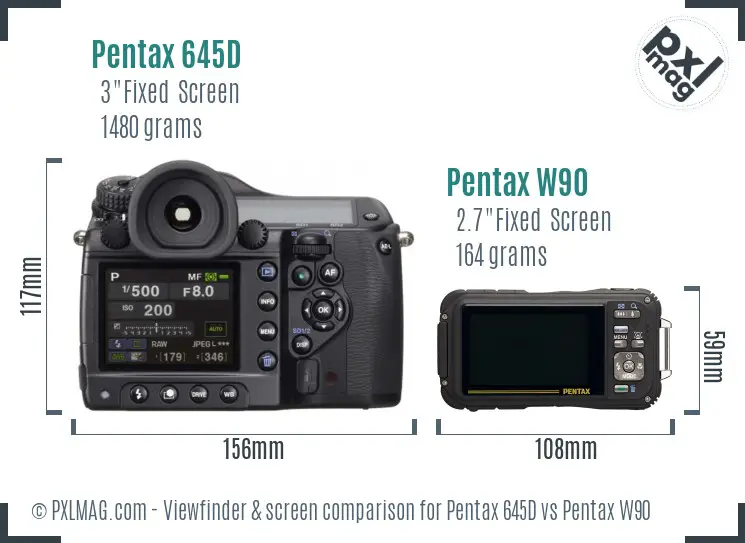 Pentax 645D vs Pentax W90 Screen and Viewfinder comparison
