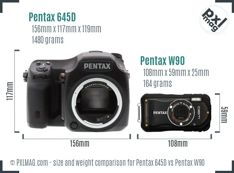 Pentax 645D vs Pentax W90 size comparison