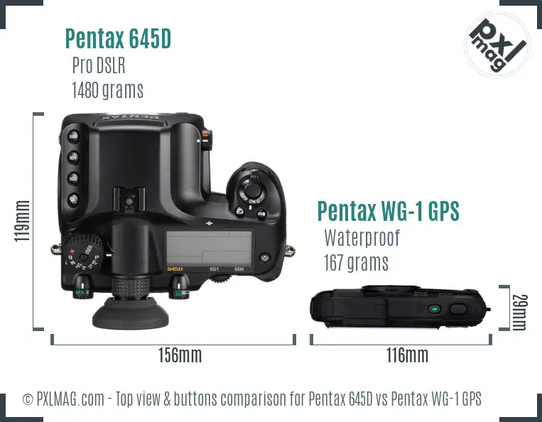 Pentax 645D vs Pentax WG-1 GPS top view buttons comparison