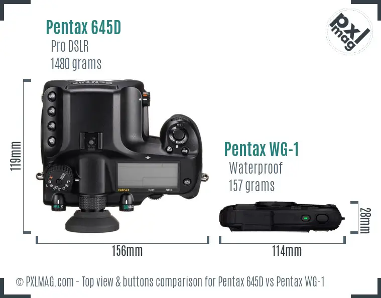 Pentax 645D vs Pentax WG-1 top view buttons comparison