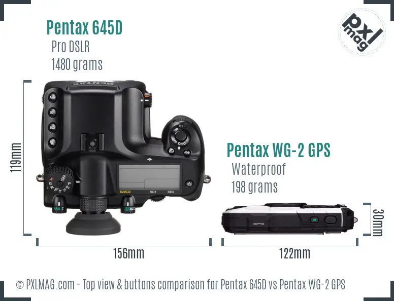 Pentax 645D vs Pentax WG-2 GPS top view buttons comparison