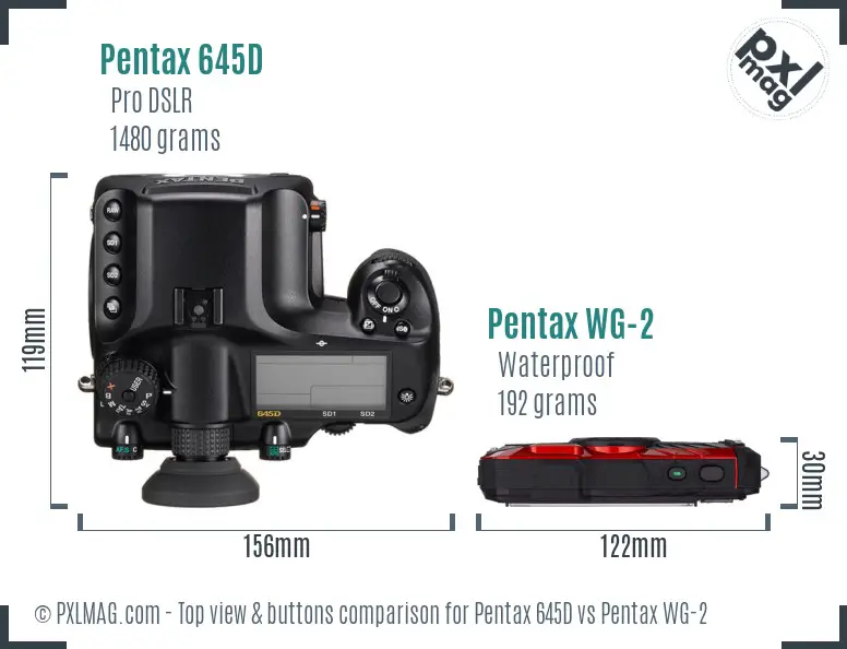 Pentax 645D vs Pentax WG-2 top view buttons comparison
