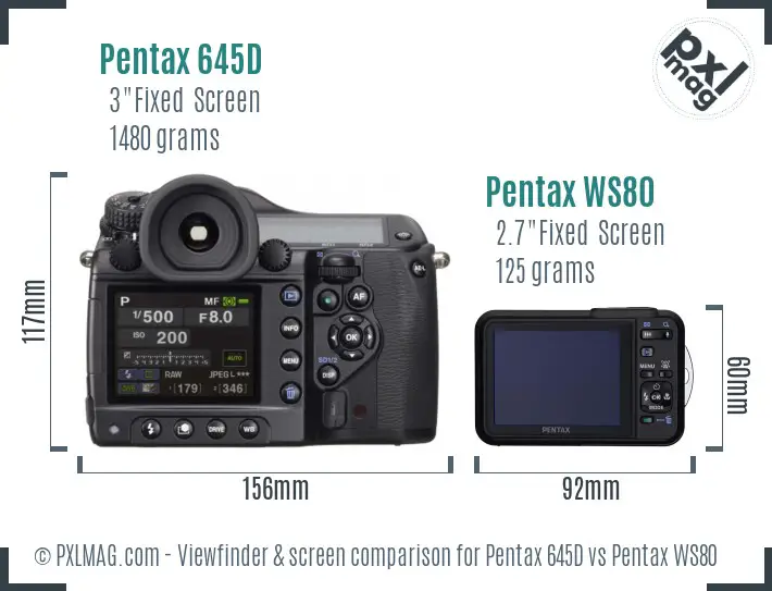 Pentax 645D vs Pentax WS80 Screen and Viewfinder comparison