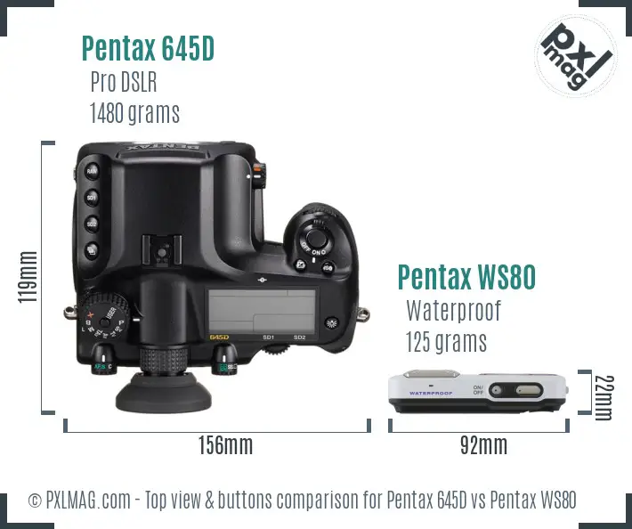 Pentax 645D vs Pentax WS80 top view buttons comparison