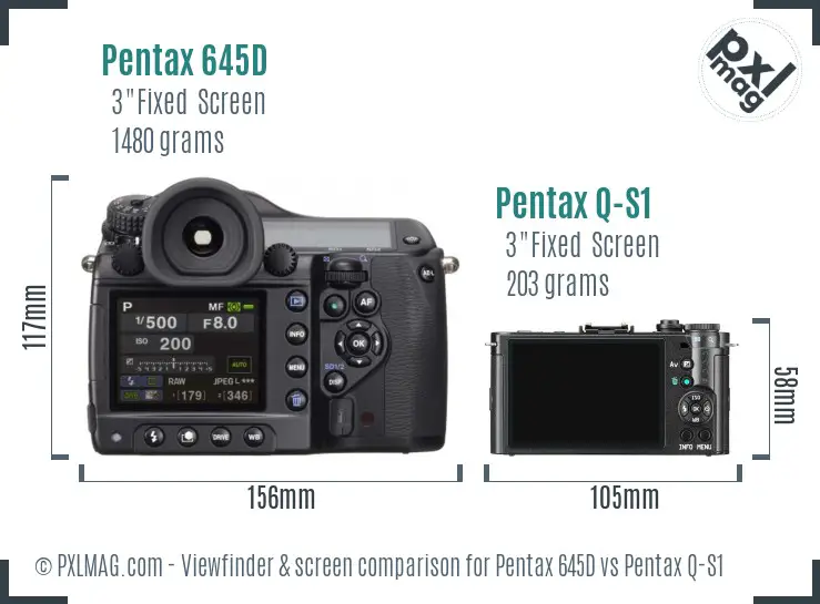 Pentax 645D vs Pentax Q-S1 Screen and Viewfinder comparison