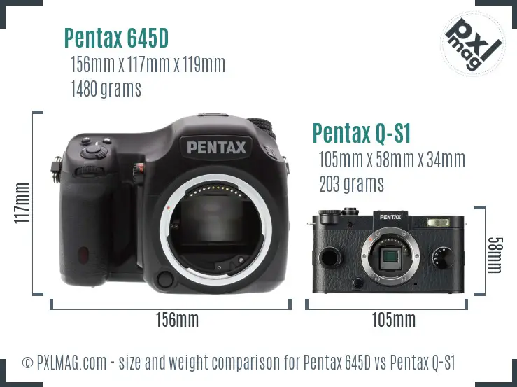 Pentax 645D vs Pentax Q-S1 size comparison
