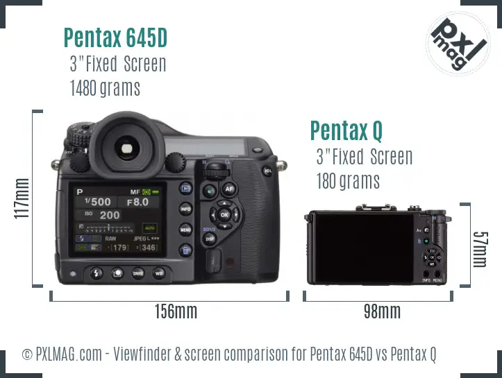 Pentax 645D vs Pentax Q Screen and Viewfinder comparison