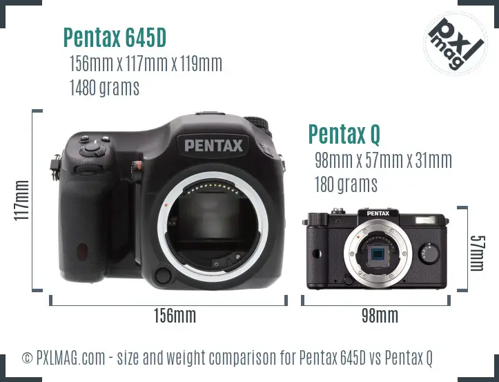 Pentax 645D vs Pentax Q size comparison