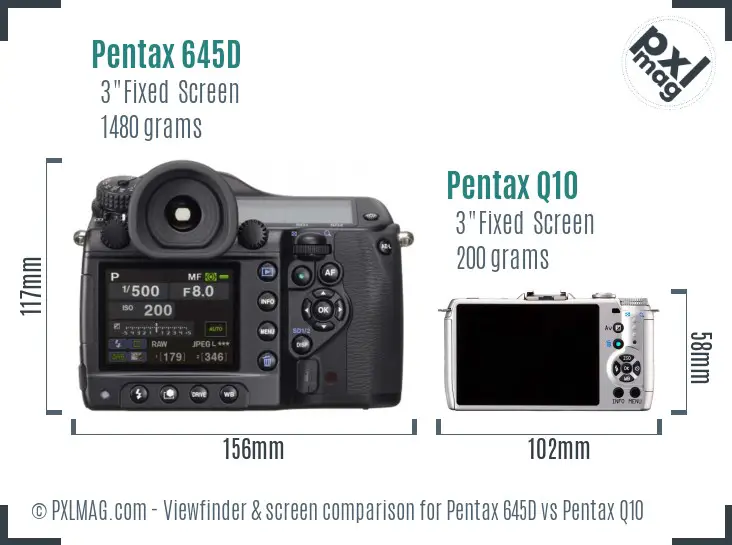 Pentax 645D vs Pentax Q10 Screen and Viewfinder comparison