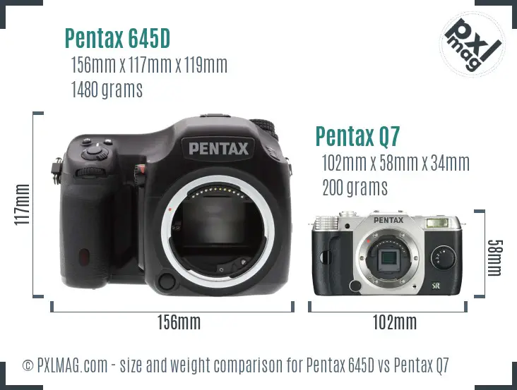 Pentax 645D vs Pentax Q7 size comparison