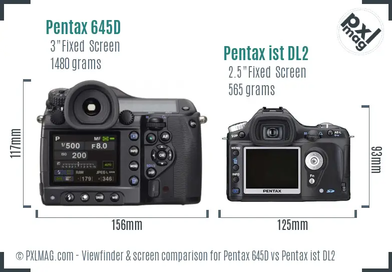 Pentax 645D vs Pentax ist DL2 Screen and Viewfinder comparison