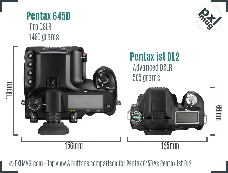Pentax 645D vs Pentax ist DL2 top view buttons comparison