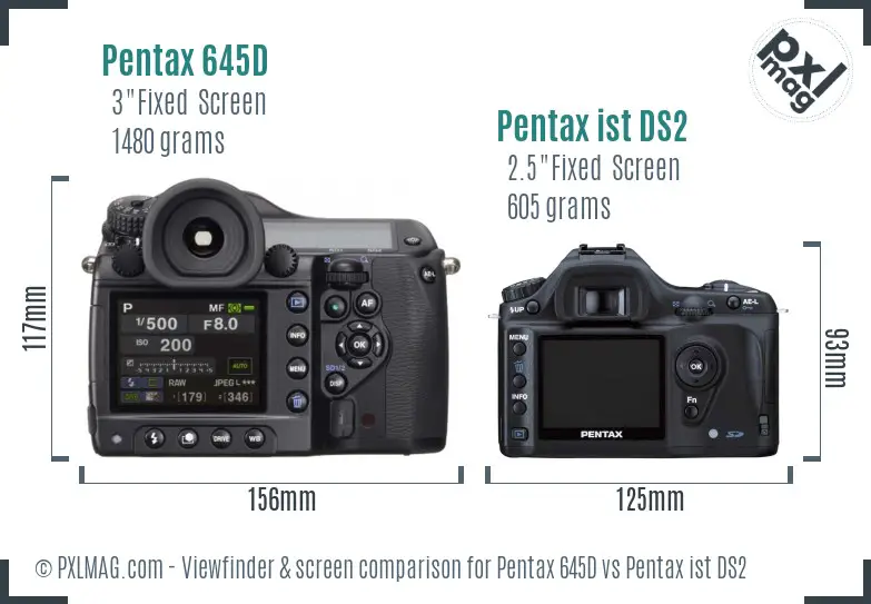 Pentax 645D vs Pentax ist DS2 Screen and Viewfinder comparison