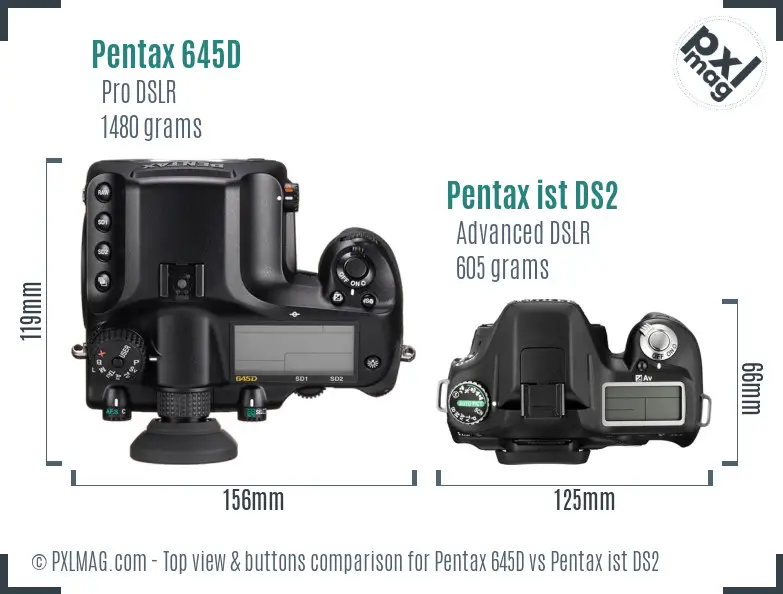 Pentax 645D vs Pentax ist DS2 top view buttons comparison