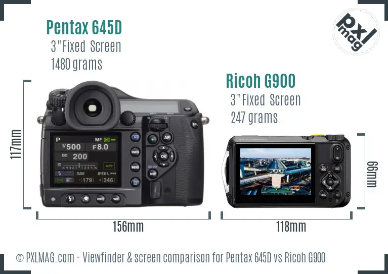 Pentax 645D vs Ricoh G900 Screen and Viewfinder comparison