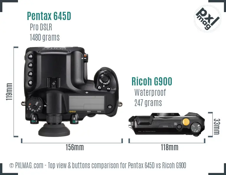 Pentax 645D vs Ricoh G900 top view buttons comparison