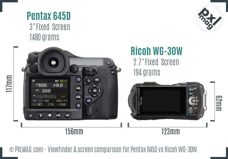 Pentax 645D vs Ricoh WG-30W Screen and Viewfinder comparison