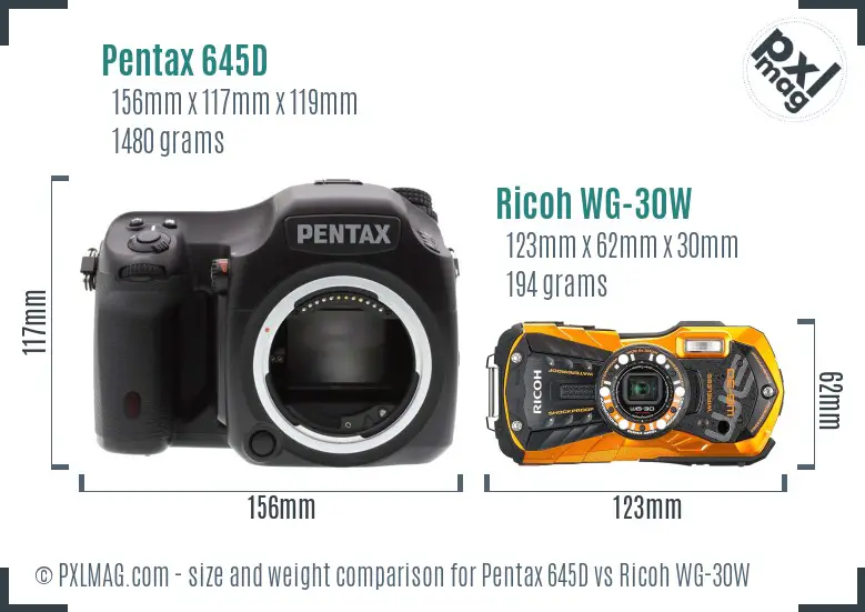 Pentax 645D vs Ricoh WG-30W size comparison