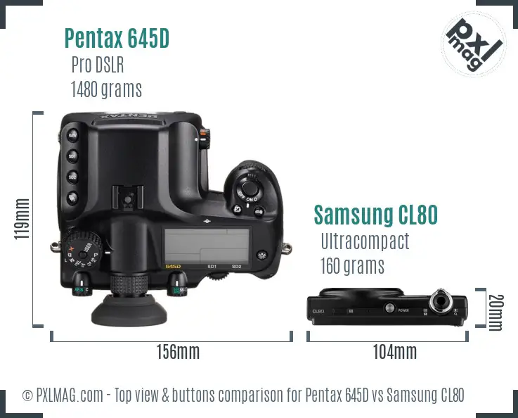 Pentax 645D vs Samsung CL80 top view buttons comparison