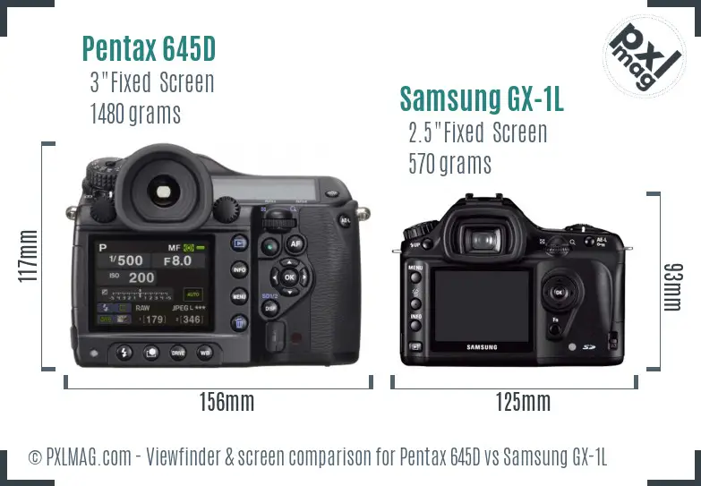 Pentax 645D vs Samsung GX-1L Screen and Viewfinder comparison