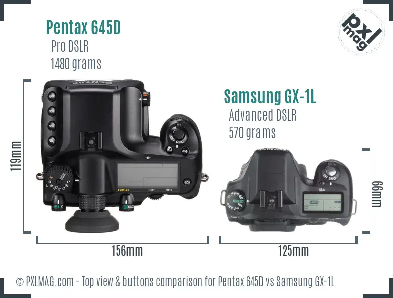 Pentax 645D vs Samsung GX-1L top view buttons comparison