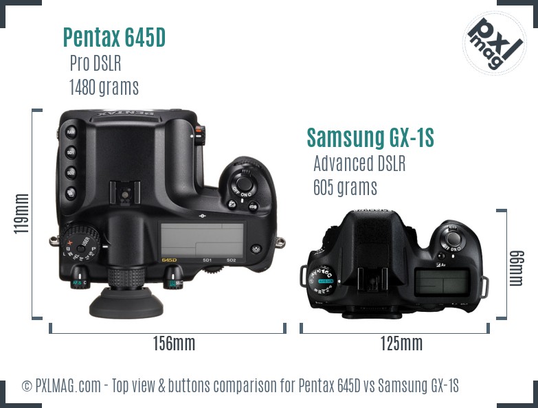 Pentax 645D vs Samsung GX-1S top view buttons comparison