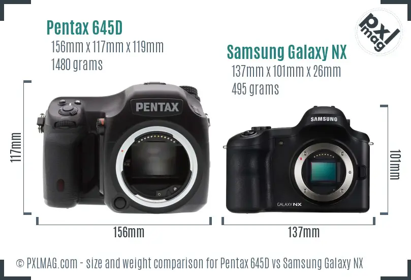 Pentax 645D vs Samsung Galaxy NX size comparison