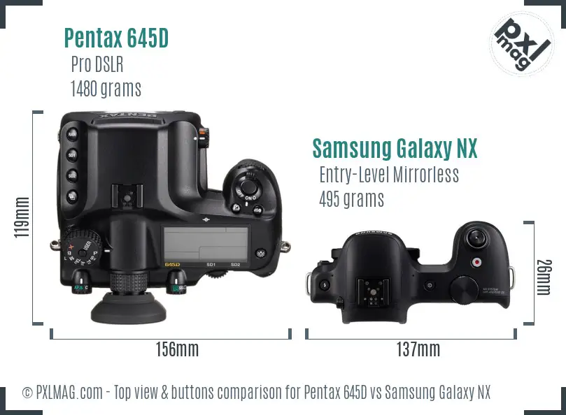 Pentax 645D vs Samsung Galaxy NX top view buttons comparison