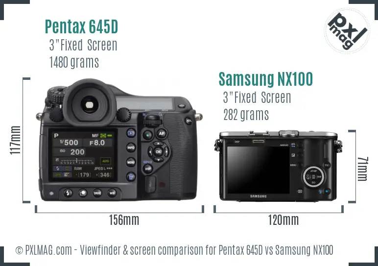 Pentax 645D vs Samsung NX100 Screen and Viewfinder comparison
