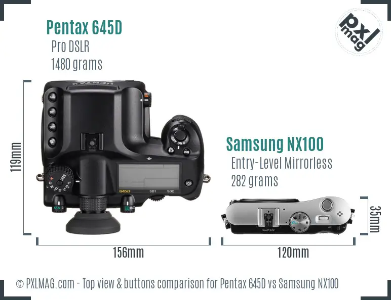 Pentax 645D vs Samsung NX100 top view buttons comparison